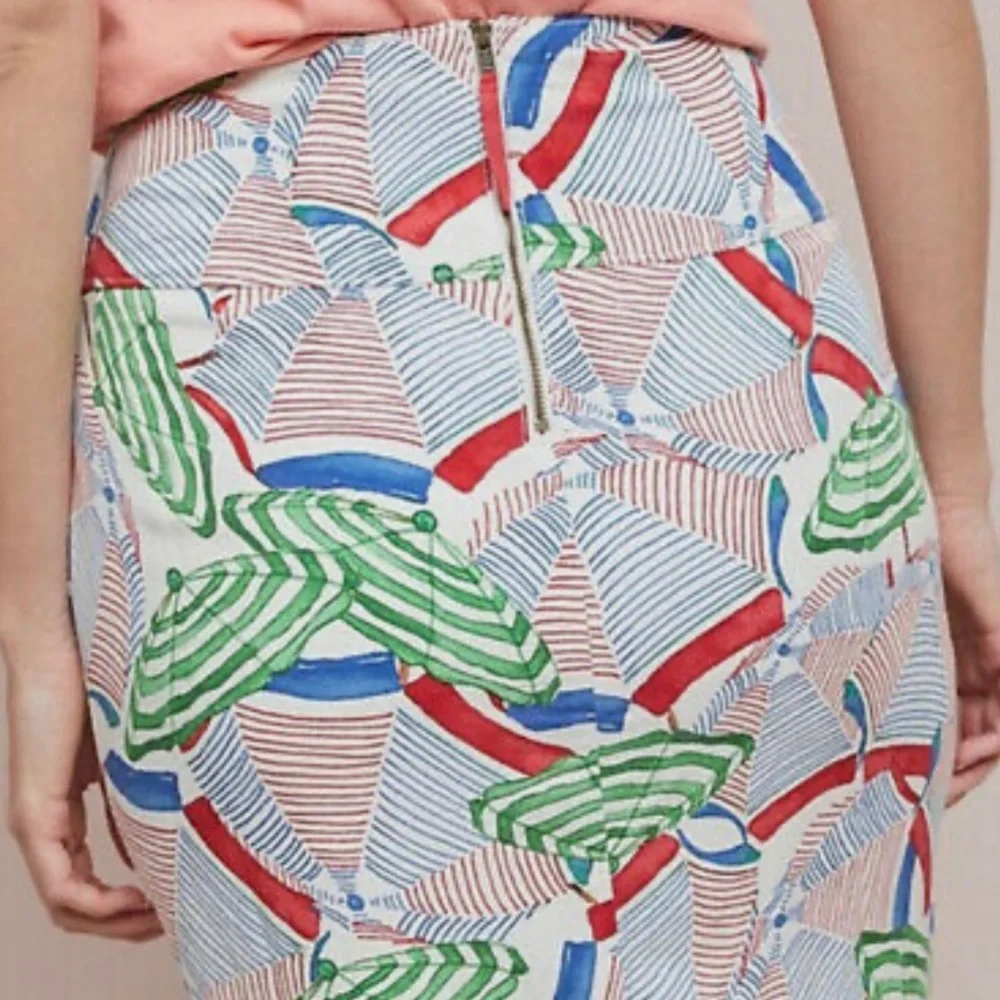 Anthropologie Beach Umbrella Skirt Button Front Belted Waistline Front Pockets